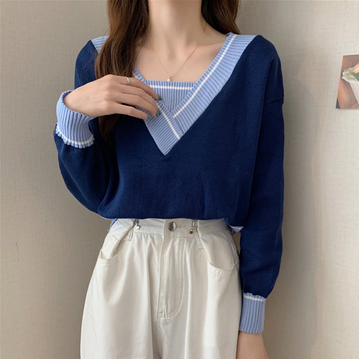 Knitted Top V-Neck Long Sleeves Sweater