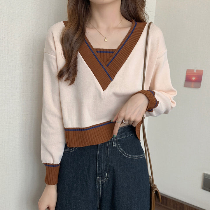 Knitted Top V-Neck Long Sleeves Sweater