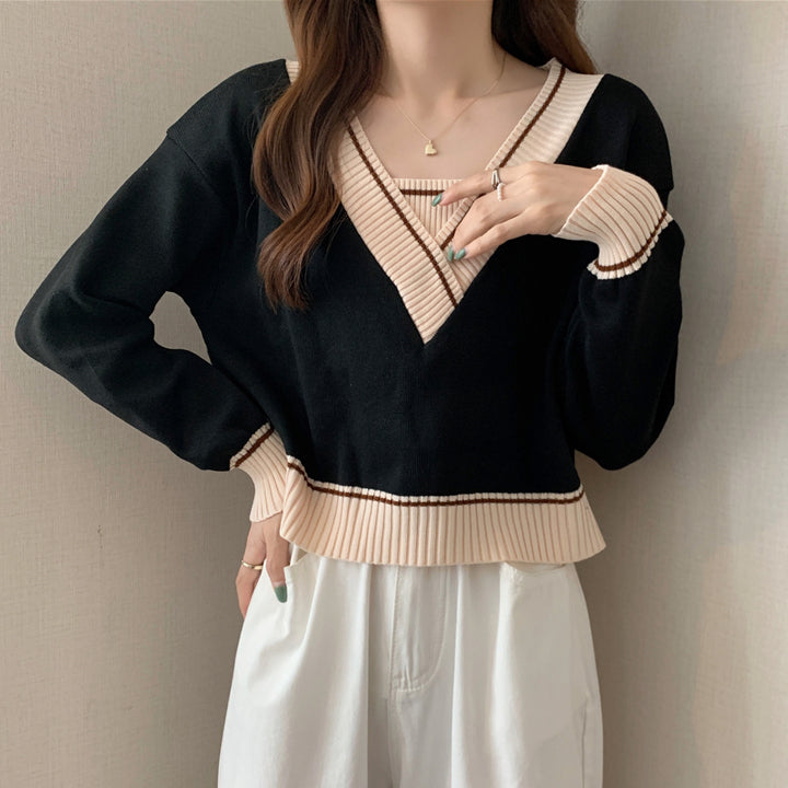 Knitted Top V-Neck Long Sleeves Sweater