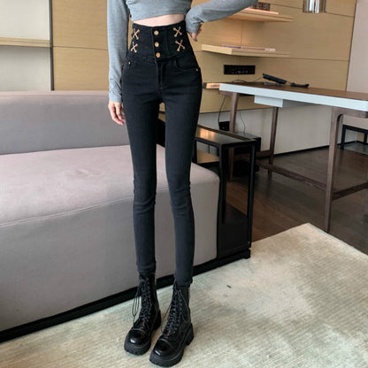 High-Waisted Black Stretch Pencil Jeans