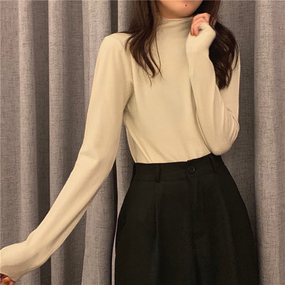 Half High Round Neck Knitted Long Sleeve Top