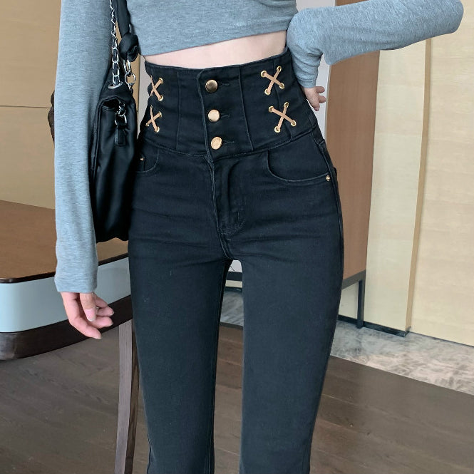 High-Waisted Black Stretch Pencil Jeans