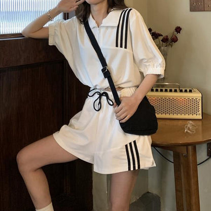 Drawstring Top High Waist Slit Shorts Tracksuit