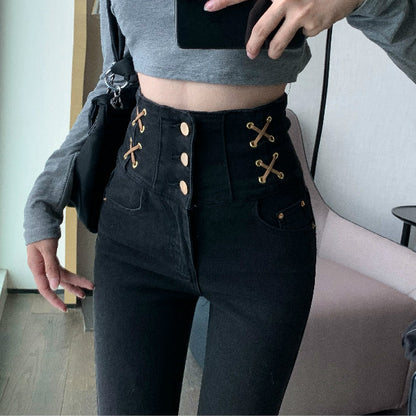 High-Waisted Black Stretch Pencil Jeans