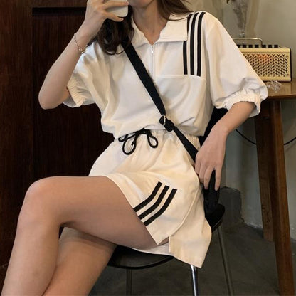 Drawstring Top High Waist Slit Shorts Tracksuit