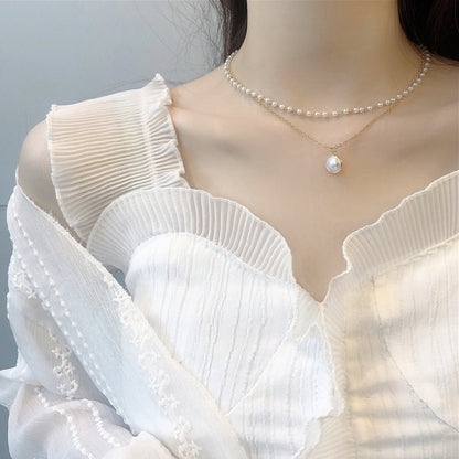 Retro Double Layer Pearl Clavicle Chain Necklace