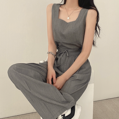 Sleeveless Vest Drawstring Wide-Leg Pants Set