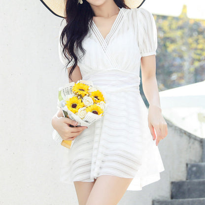 Milk Silk Short Sleeve One Piece Swimsuit