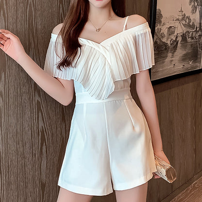 V-Neck Waist Pocket Suspender Jumpsuit Shorts