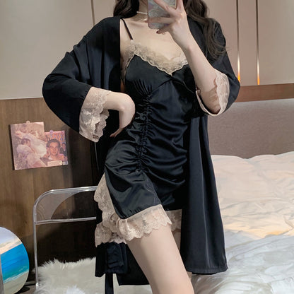 Lace Sling Nightdress Robe Set Loungewear