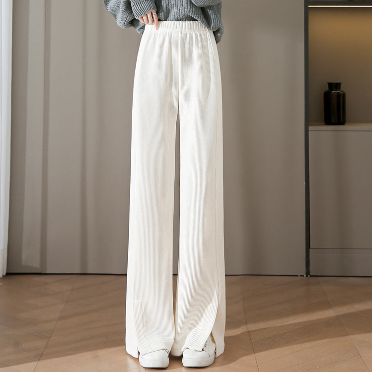 Slit Corduroy Micro-Flare Straight Chenille Pants