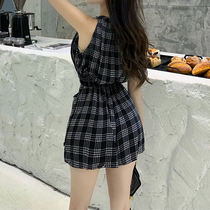 Plaid Casual High-Rise Jumpsuit Shorts  Romper