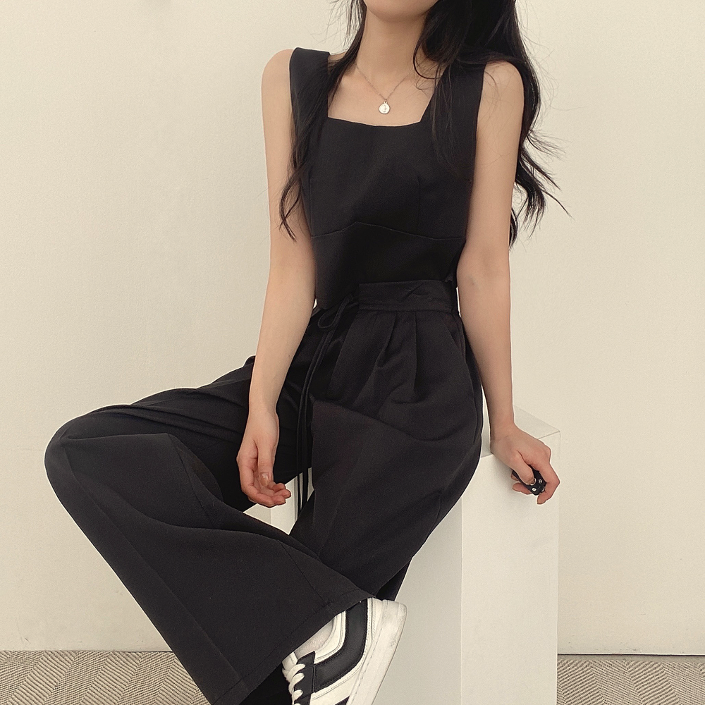 Sleeveless Vest Drawstring Wide-Leg Pants Set