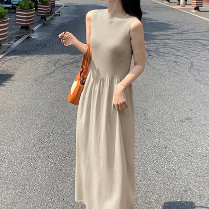 Round Neck Sleeveless Waist Slim Knit Dress