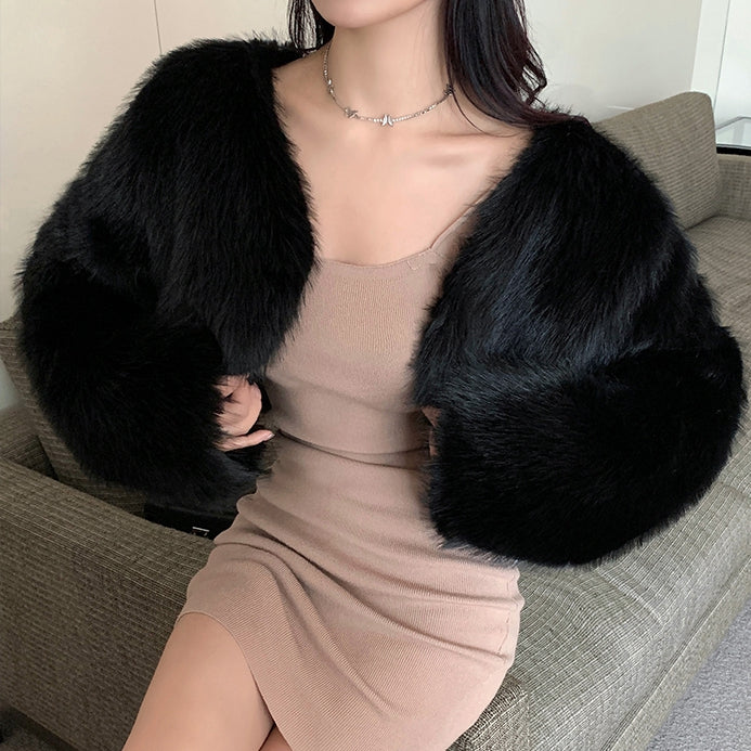 Short Shaggy Long Sleeve Fur Jacket Top