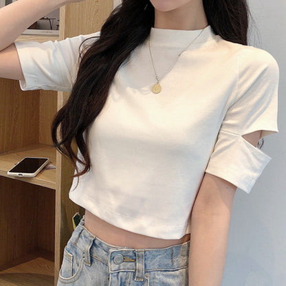 Round Neck Cutout Short Sleeve Loose T-Shirt Top