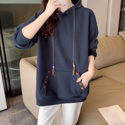 Hooded Silver Fox Fleece Long Sleeve Loose Sweatshirt