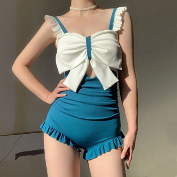 Bow Sleeveless Skinny Backless One-Piece Swimsuit