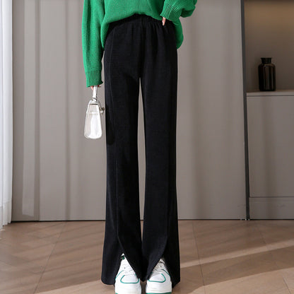 Slit Corduroy Micro-Flare Straight Chenille Pants