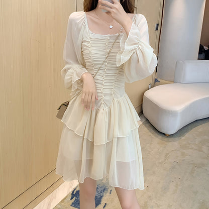 Chiffon Pleated Bodycon Ruffle Irregular Dress