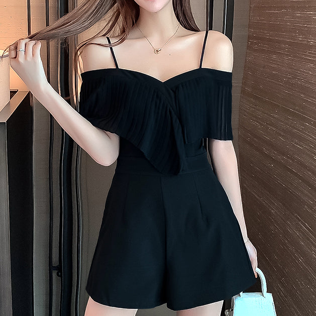 V-Neck Waist Pocket Suspender Jumpsuit Shorts