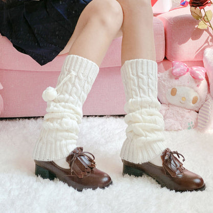 Knitted Thickened Warm Fur Ball Knee Socks