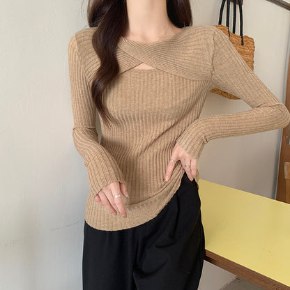 Stretch Cutout Long Sleeve Slim Fit Knit Top