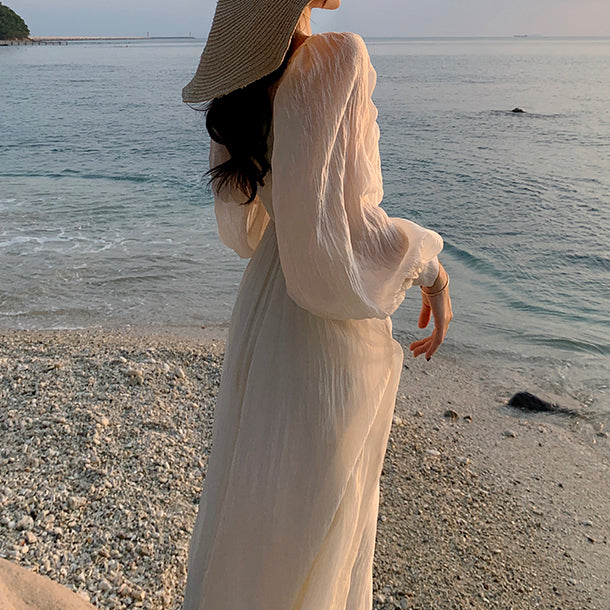 Chiffon V-Neck Beach Resort Long Dress