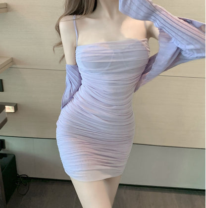 One Shoulder Sleeveless Sling Short Dress