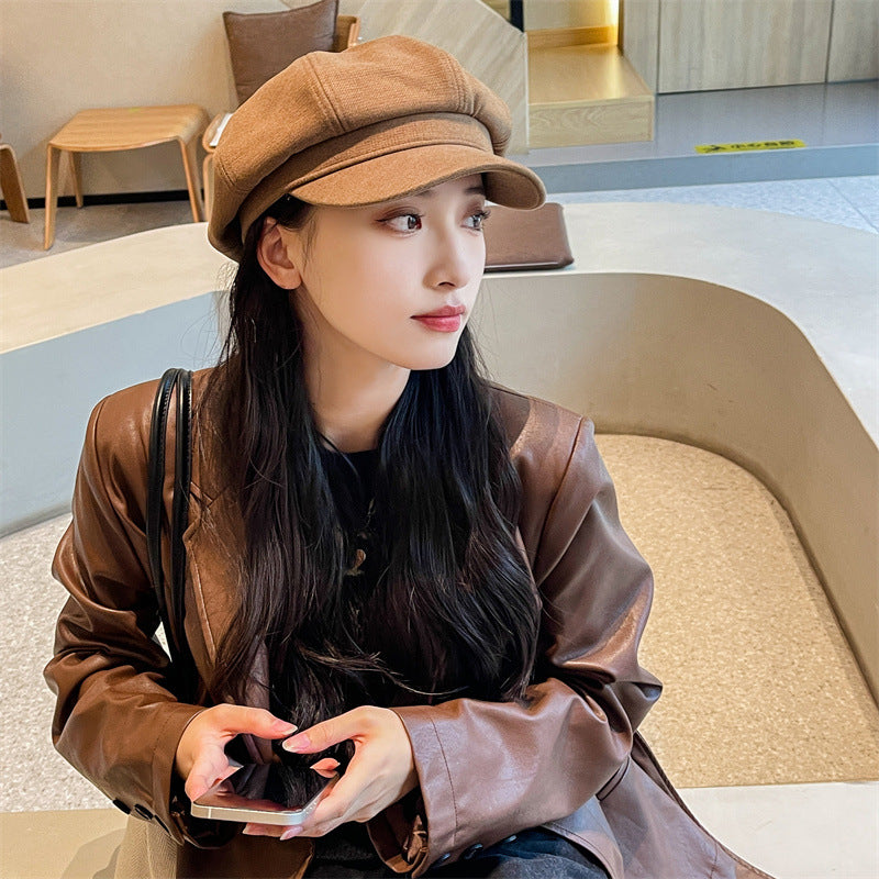 Simple Solid Color Label Fashion Beret Hat