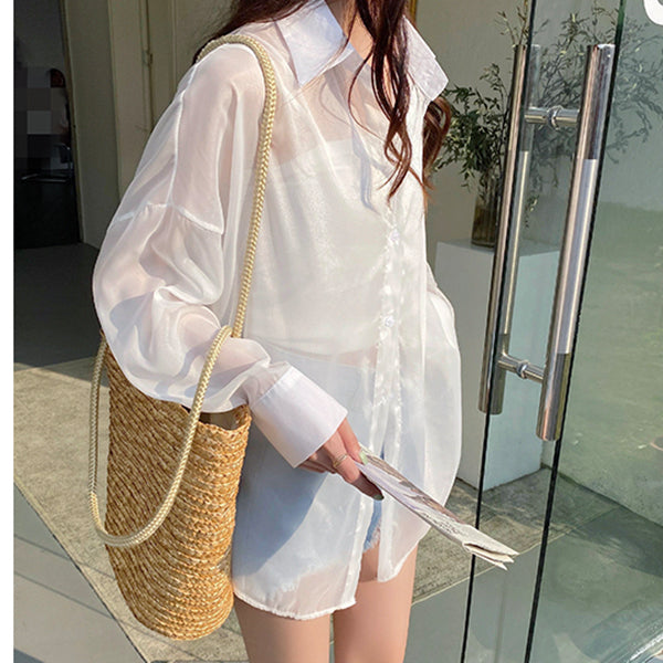 Pearlized Chiffon Thin Sun Protection Shirt Top