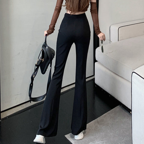 Black Micro Flare High Waist Casual Long Pants