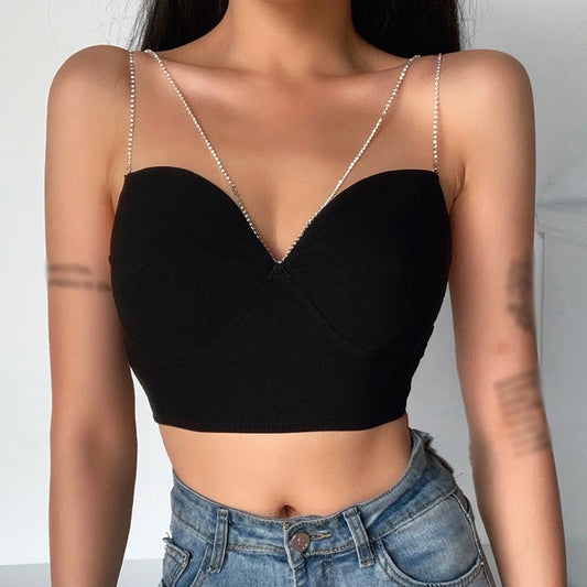 Flashing Diamond Chain Tube Top Strap Wrap Top