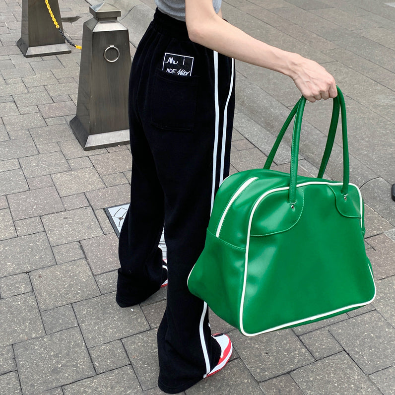 Black Striped Drawstring Pants Sports Jogging Trousers