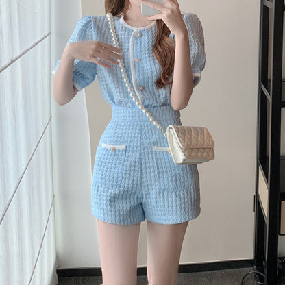 Short Sleeve Top High Waist Shorts Set