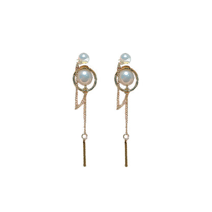 Pearl Tassel Temperament Long Earrings Versatile Round Face