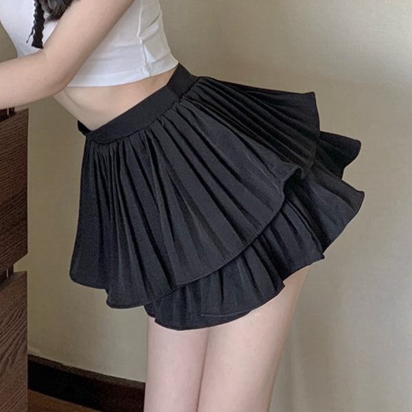 Puffy Skirt Double Layer Pleated Cake Culottes Shorts