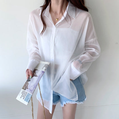 Pearlized Chiffon Thin Sun Protection Shirt Top