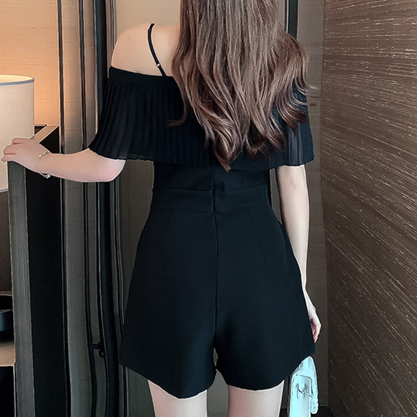 V-Neck Waist Pocket Suspender Jumpsuit Shorts