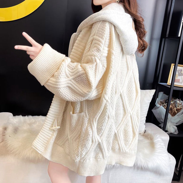 Twist Fake Two Piece Hooded Knitting Cardigan