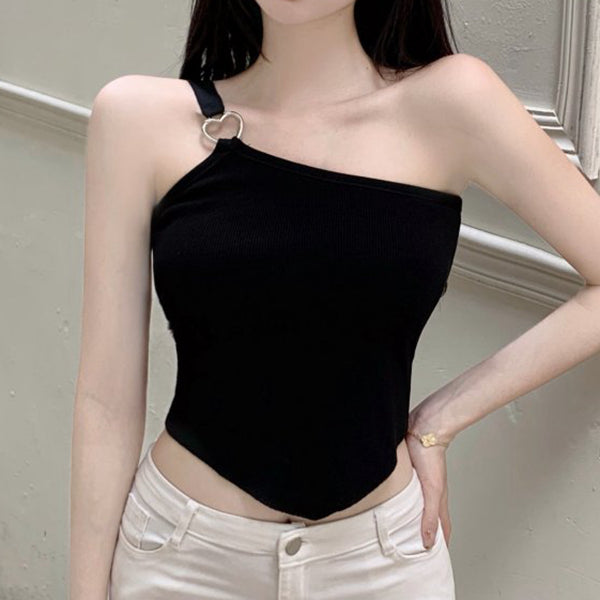 Sexy One-Shoulder Irregular Knitted Tank Top