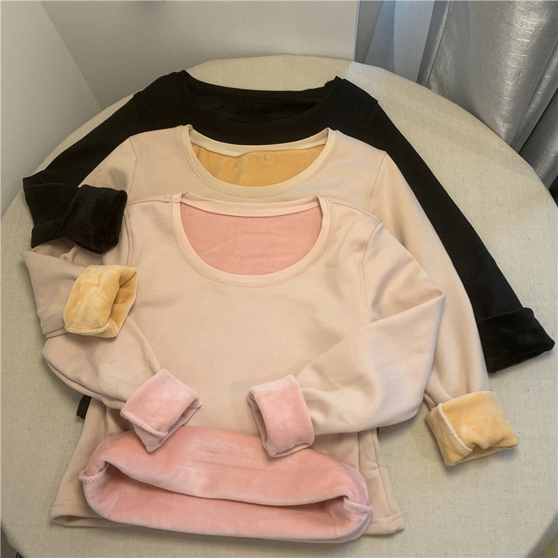 Round Neck Fleece Long Sleeve Thermal Top