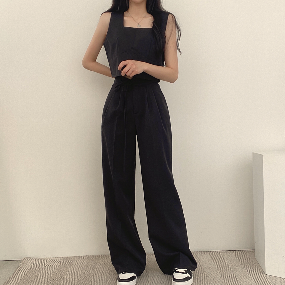 Sleeveless Vest Drawstring Wide-Leg Pants Set