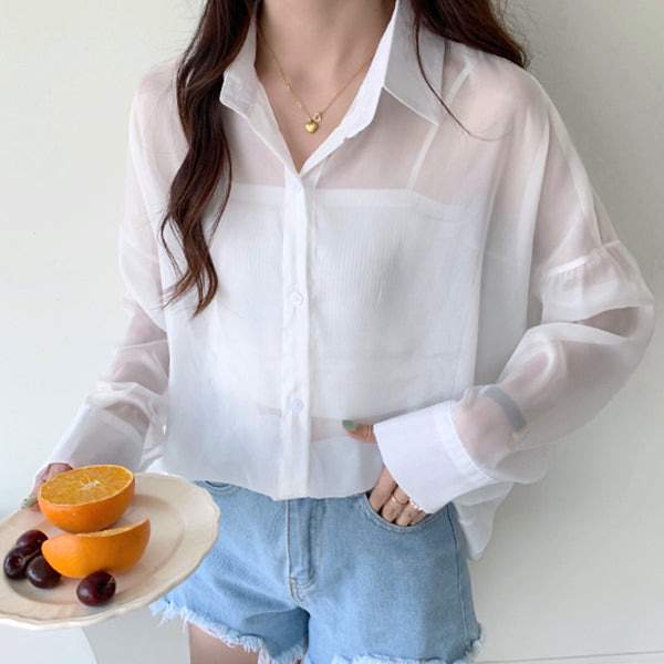 Pearlized Chiffon Thin Sun Protection Shirt Top