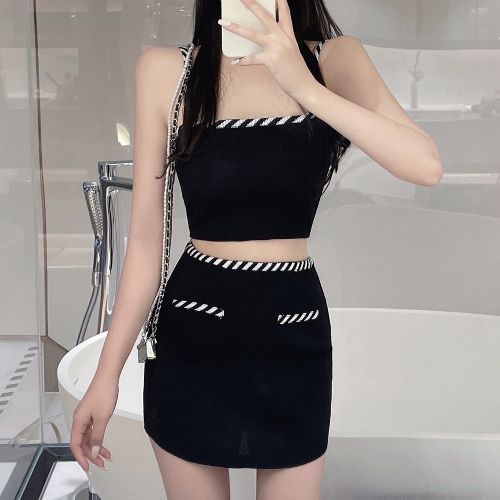 Short Knitted Tank Top High Waist Slim Skirt Set