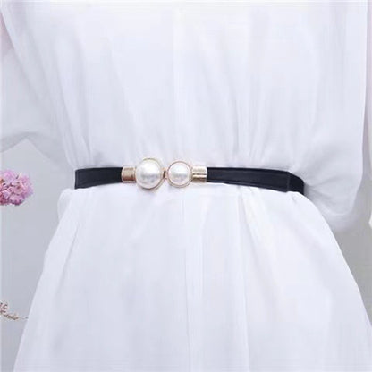 Pearl Button Elastic Sweater Dress Thin Belt