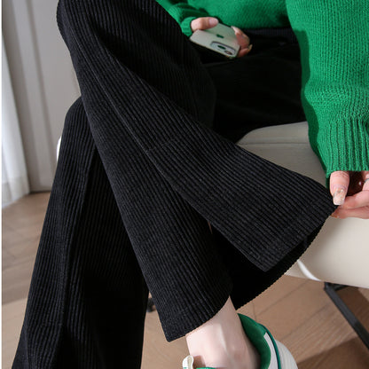 Slit Corduroy Micro-Flare Straight Chenille Pants