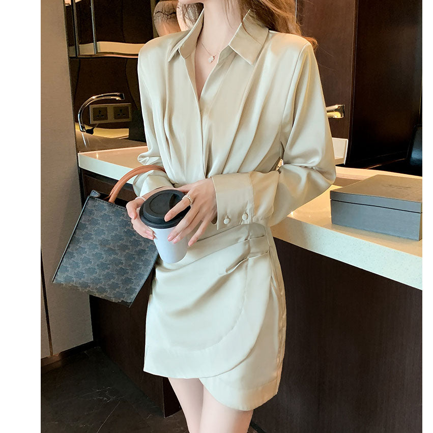 Fashion Slim Shirt V-Neck Long Sleeve Dress