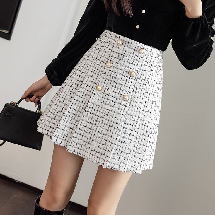 Plaid Wool Retro High Waist A-Line Pleated Skirt