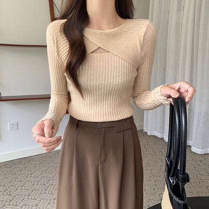 Stretch Cutout Long Sleeve Slim Fit Knit Top